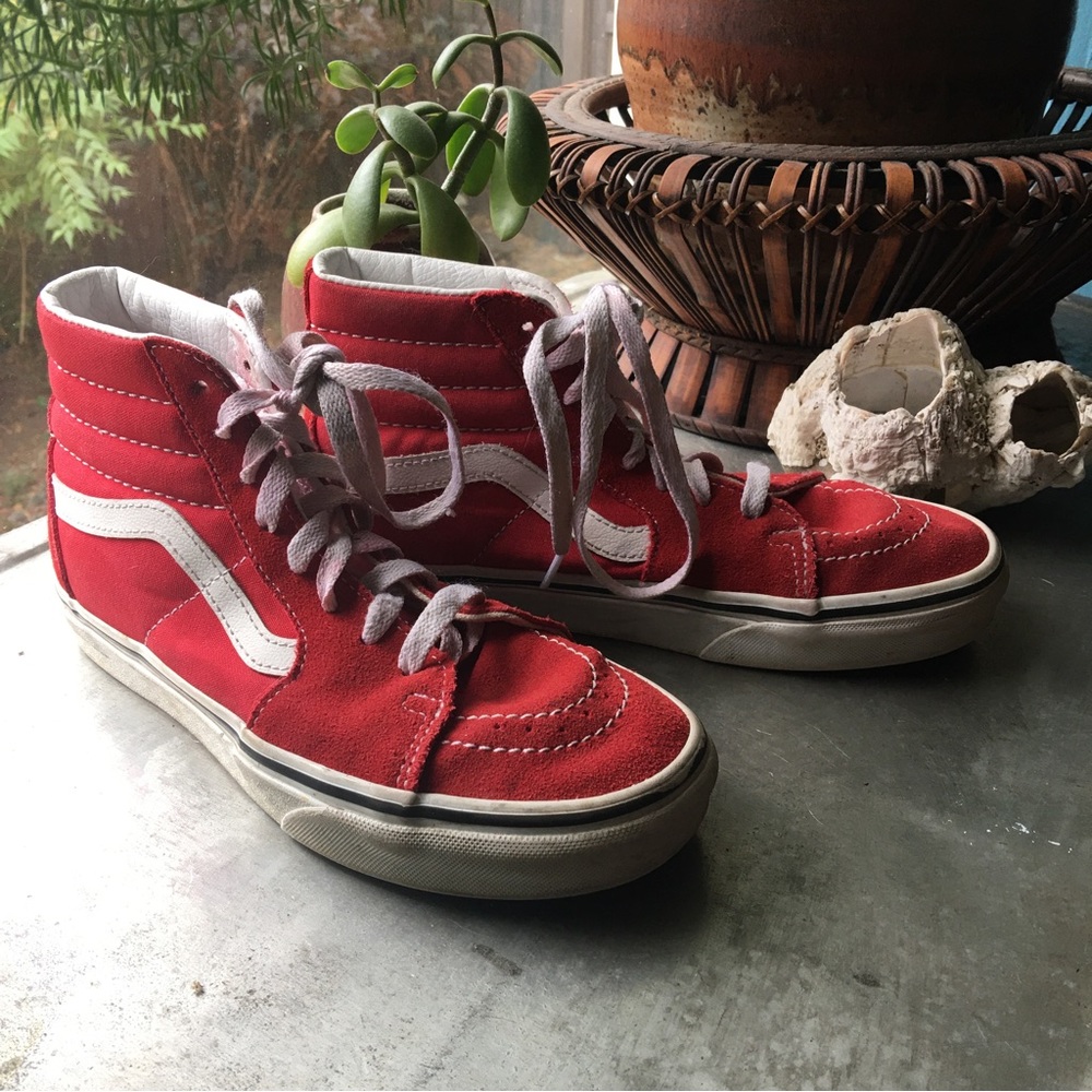 Vans red suede hi tops 5 mens 6.5 womens